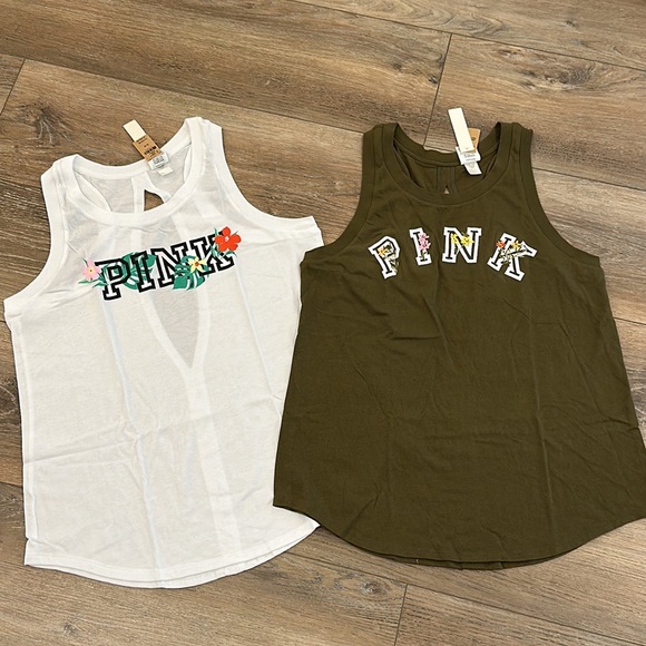 PINK Victoria's Secret Tops - NWT Victoria’s Secret Pink TWO Racerback Sexy Open Back Tank Tops, Size Medium!